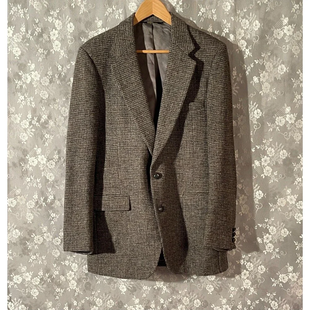 Vintage 80s Harris Tweed Sport Coat Size 40R Stafford Gray Wool Blazer Jacket